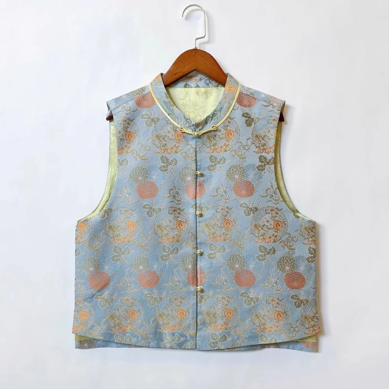 陆美瑛团龙杂宝菊新中式立领时尚百搭气质秋冬款宋锦马甲