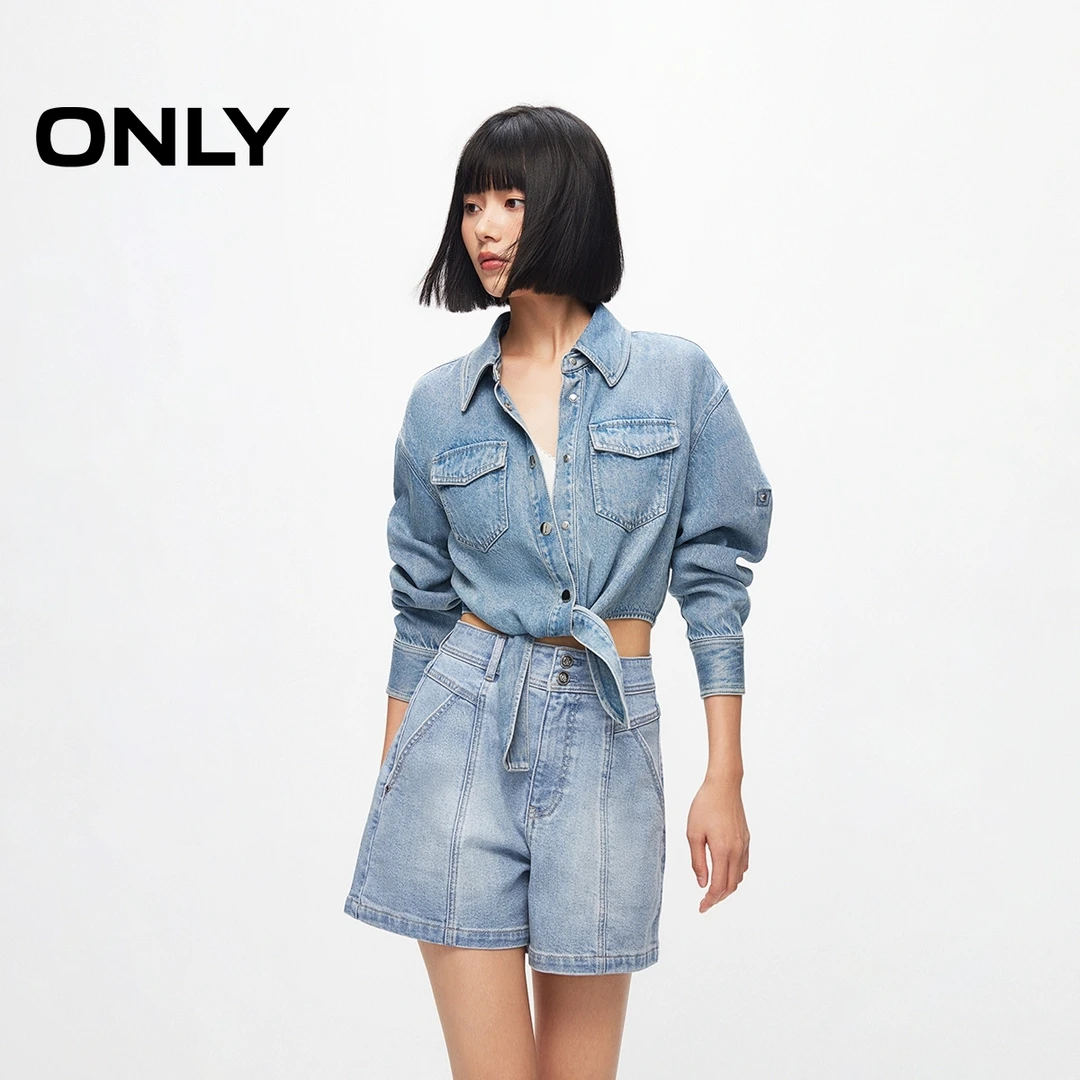 ONLY2025秋季新款通勤百搭A字高腰显瘦短裤牛仔裤女|124243047