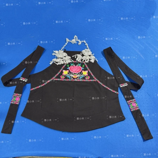 W01布依族围腰民族特色民族风传统黑色棉面料