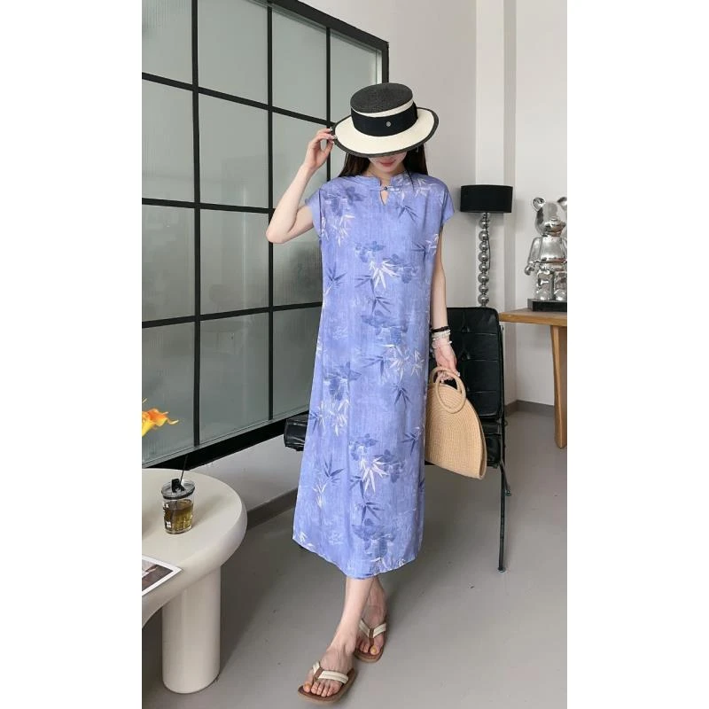 【唐装印花】25款夏季新中式国风棉绸连衣裙-FC6268