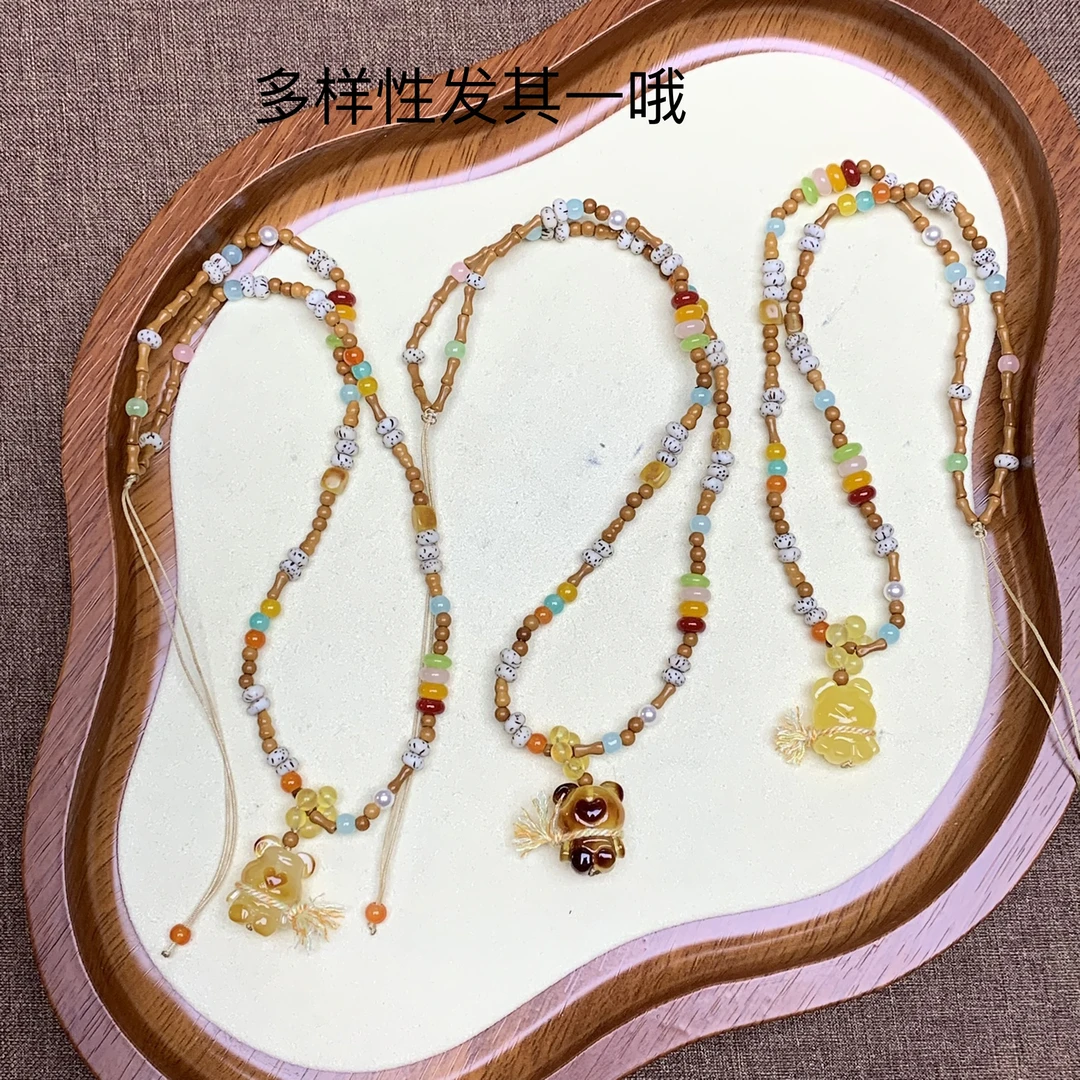 •天然琥珀蜜蜡可爱小熊多巴胺项链（默认微瑕多样性发其一）A0171