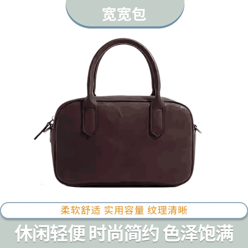 跨境新款简约植鞣宽宽包头层牛皮小方包女休闲大容量手提包斜挎包