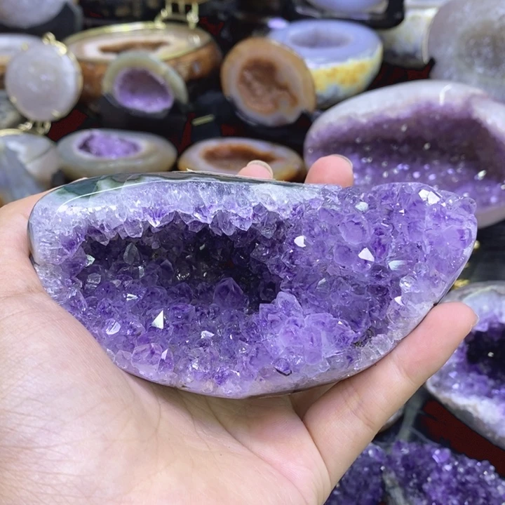 水晶珠宝半成品未镶嵌紫晶钱袋子