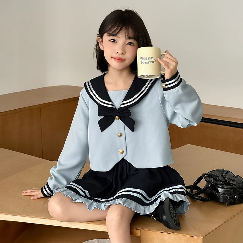 女童春秋款学院风套装裙子2025新款女孩洋气百褶裙时髦秋装两件套