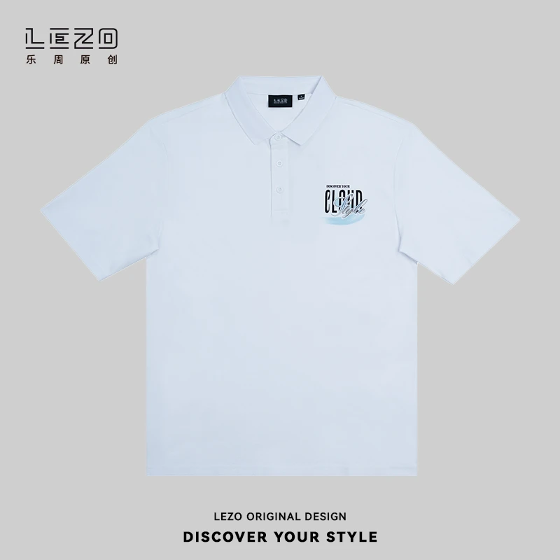 LEZO乐周原创 夏季翻领短袖T恤924201791 白色
