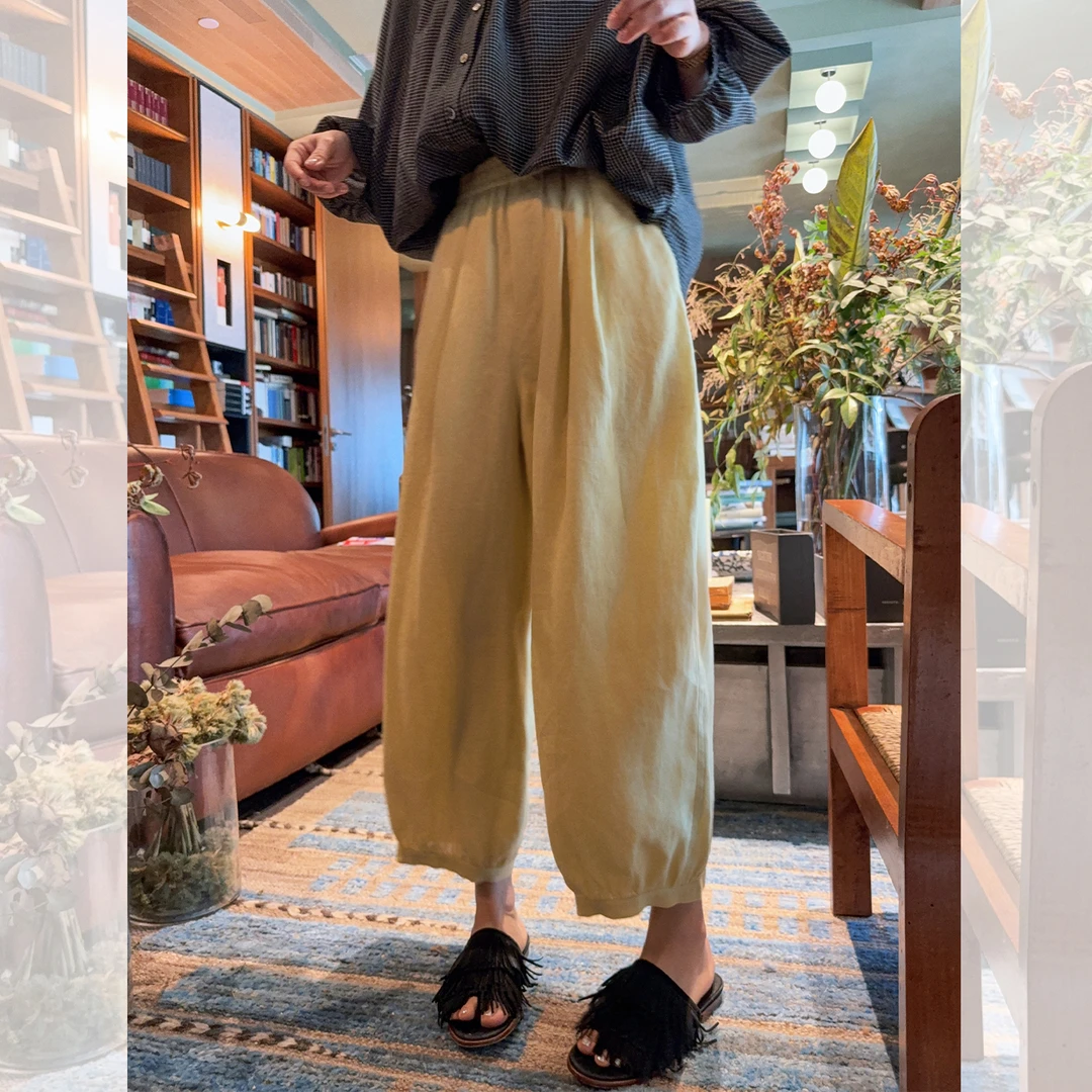 莉贝琳sisy灯笼裤女棉麻格纹廓形松弛感宽松休闲裤子S25207TR01
