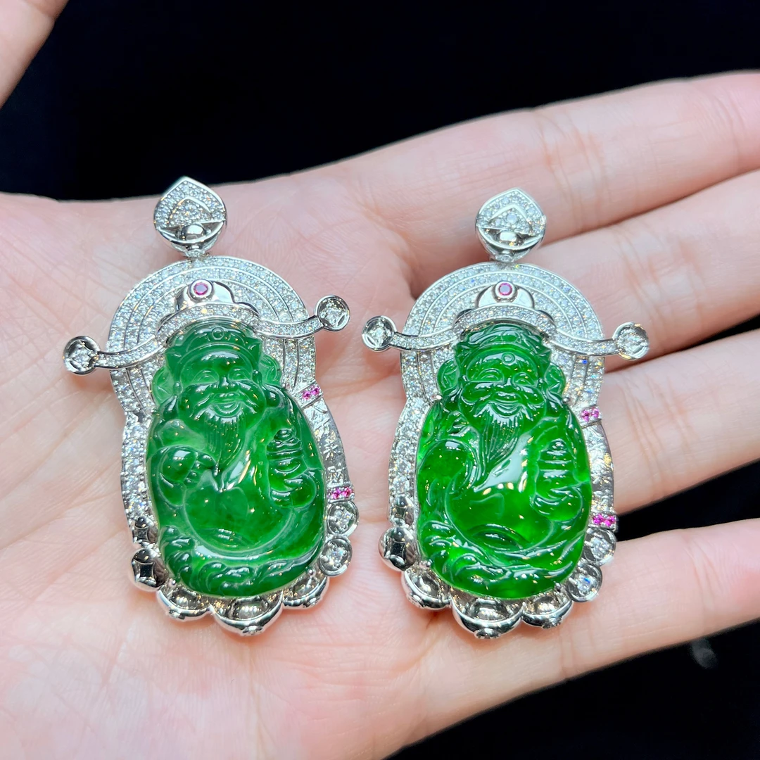 【红旭明玉】天然翡翠A货满绿财神A07 多样性发一件