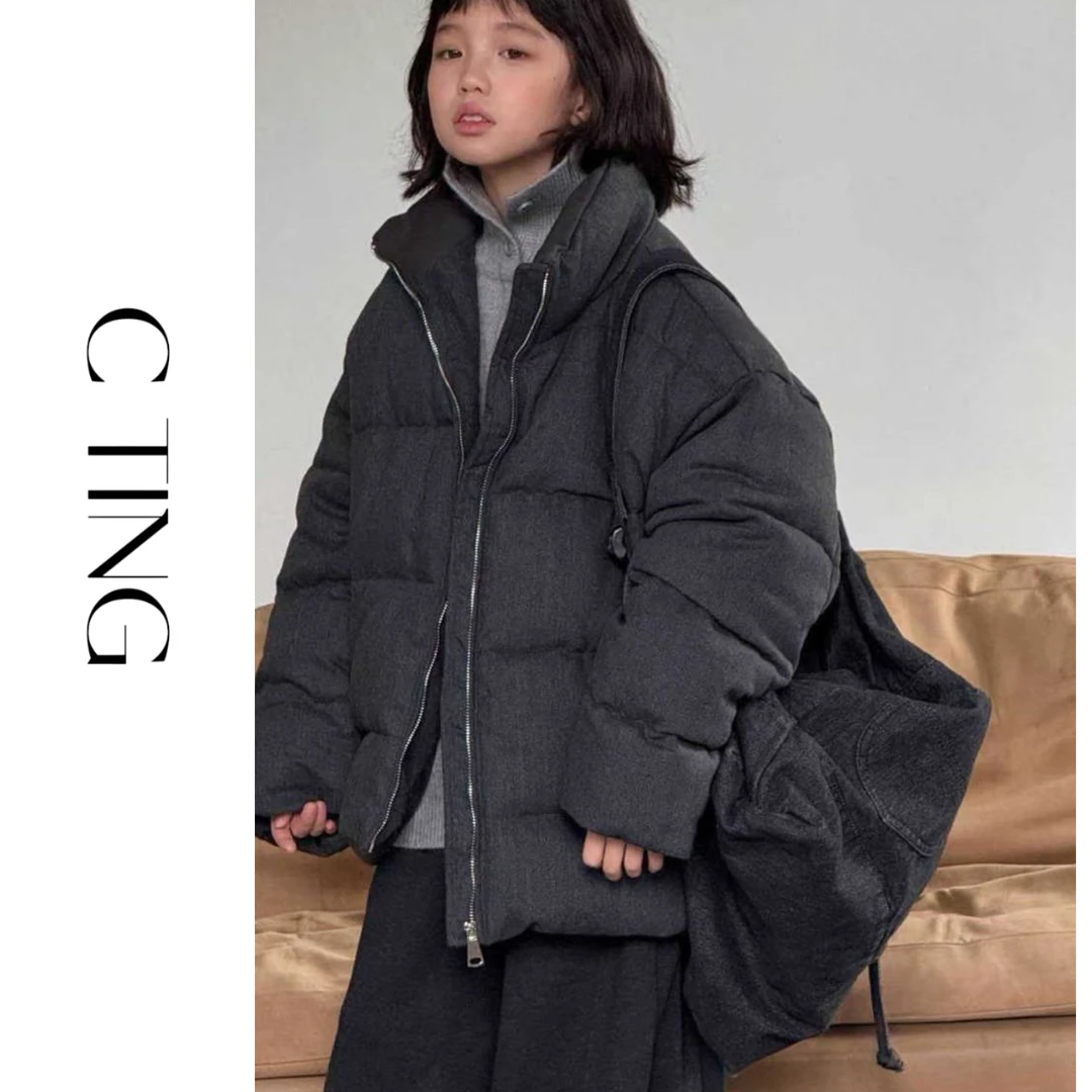 【C TING】冬季新款韩版亲子装童装男女童高定毛呢羽绒服外套-8670