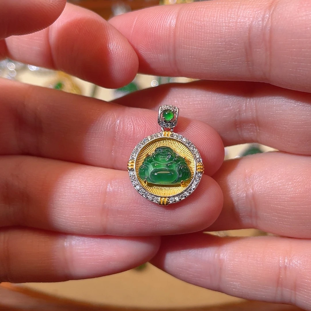 吊坠(不含链)银S925镶嵌翡翠