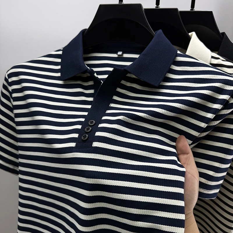CATIA SELI高端经典黑白条纹短袖t恤男士翻领夏季潮牌polo衫半袖