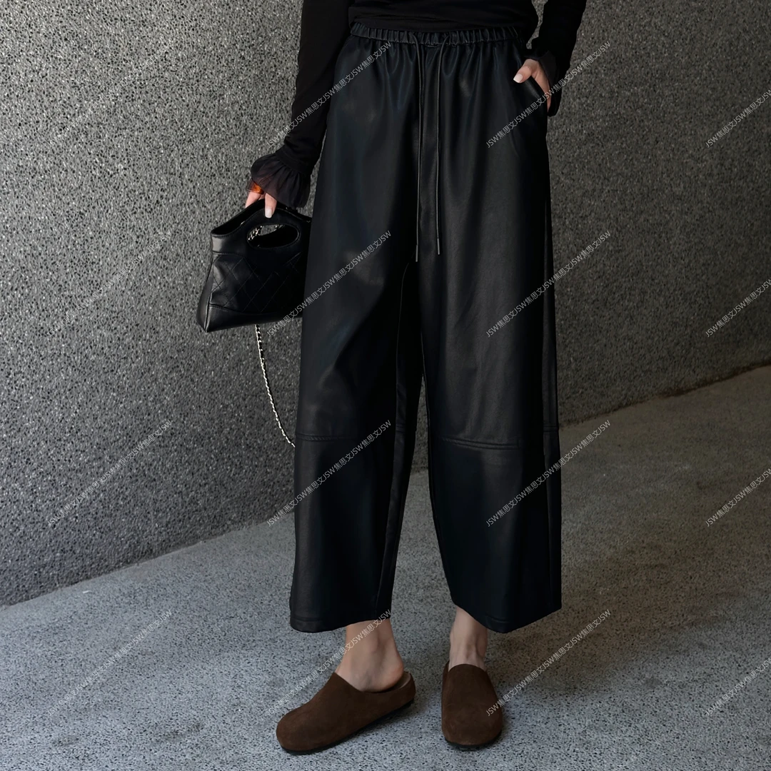 焦思文 秋季时尚洋气宽松百搭九分休闲皮裤250821Y6