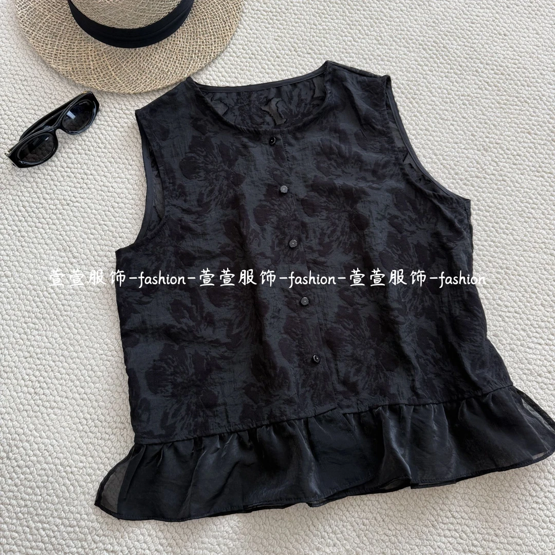 【萱萱服饰】DX1099夏季新款设计师款个性潮流时尚花边圆领套头短袖