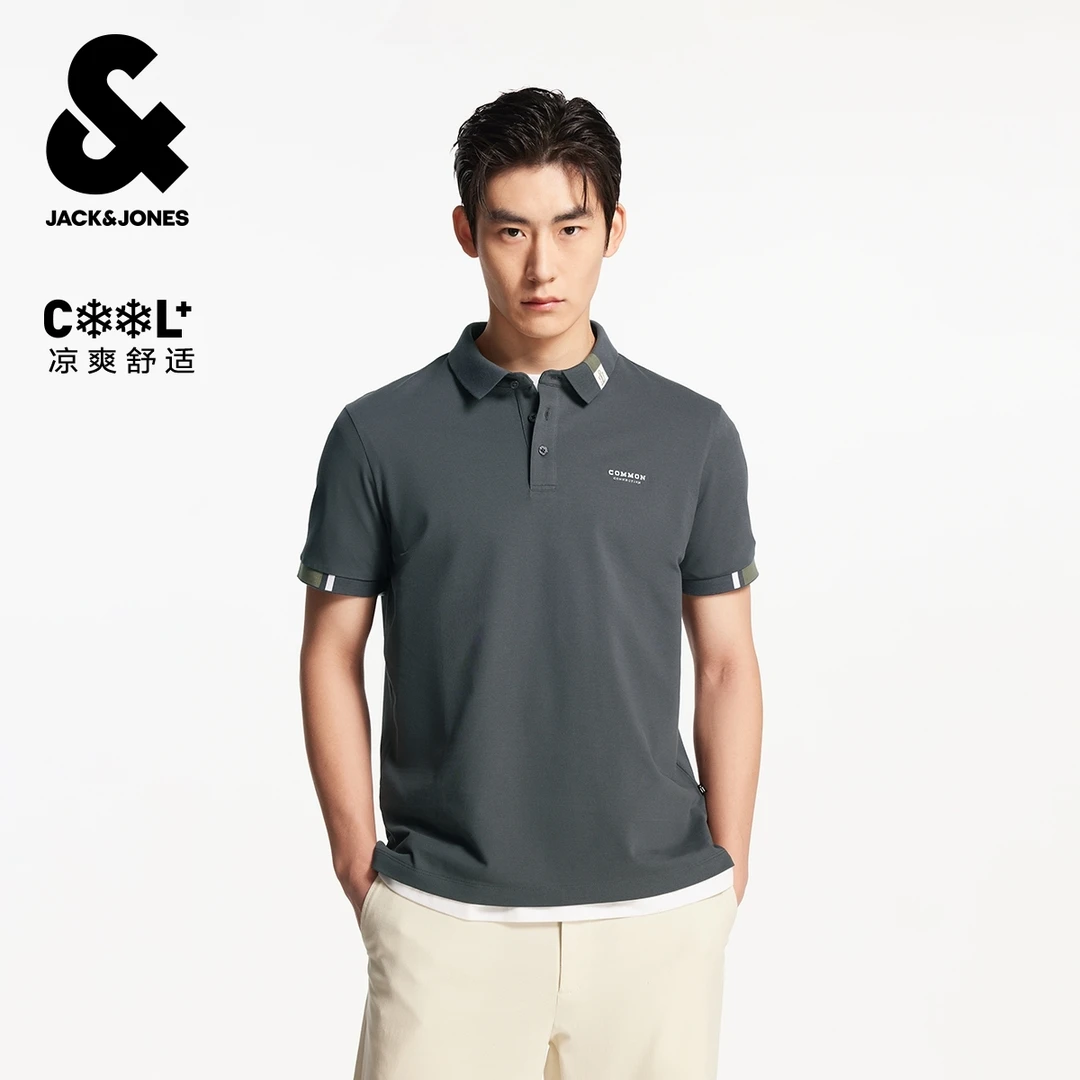 杰克琼斯男装秋季polo衫精致痞帅慵懒风刺绣舒适凉感百搭简约短袖