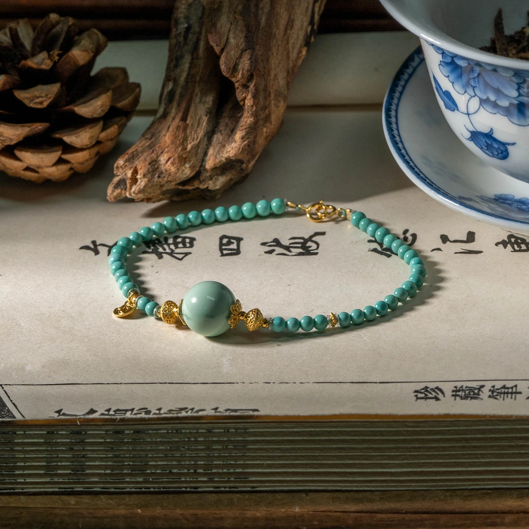 【世间臻宝】18K绿松石圆珠DIY手链/Q1897/多样性发一件/11mm/4