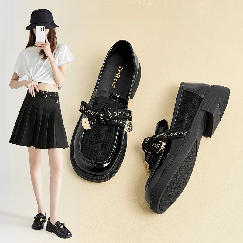 ZHR/则则蝴蝶结透气软底黑色真皮乐福鞋厚底凉鞋女款2025新款爆款