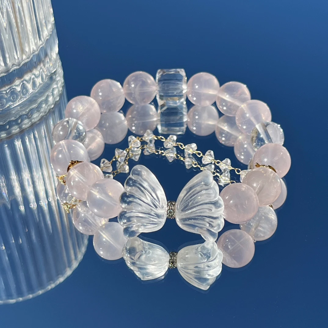 天然莫粉手串粉水晶百搭大气温柔简约轻奢少女心仙气手串