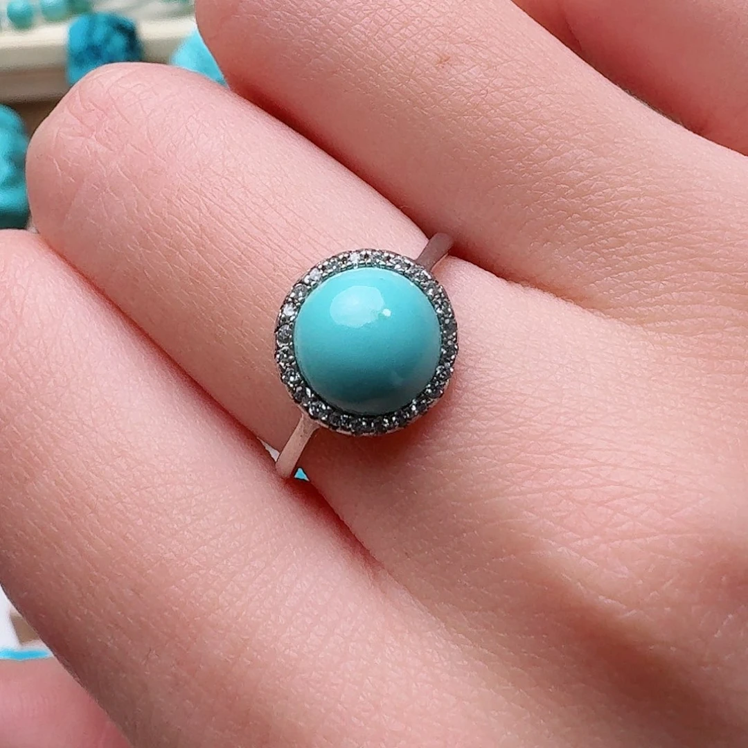 绿松石银S925镶嵌戒指