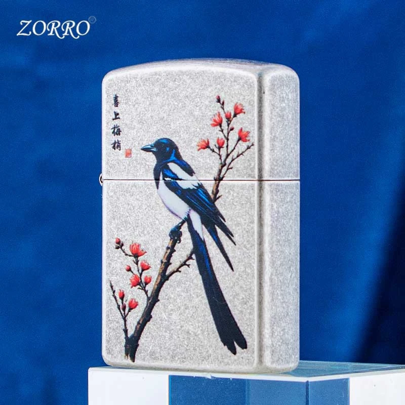 ZORRO佐罗古银喜上枝头煤油防风打火机创意七夕礼物男士个性礼物