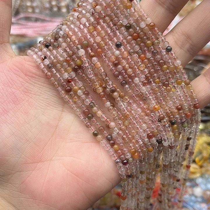 玛瑙/玉髓未镶嵌珠宝半成品一条3mm左右彩发晶