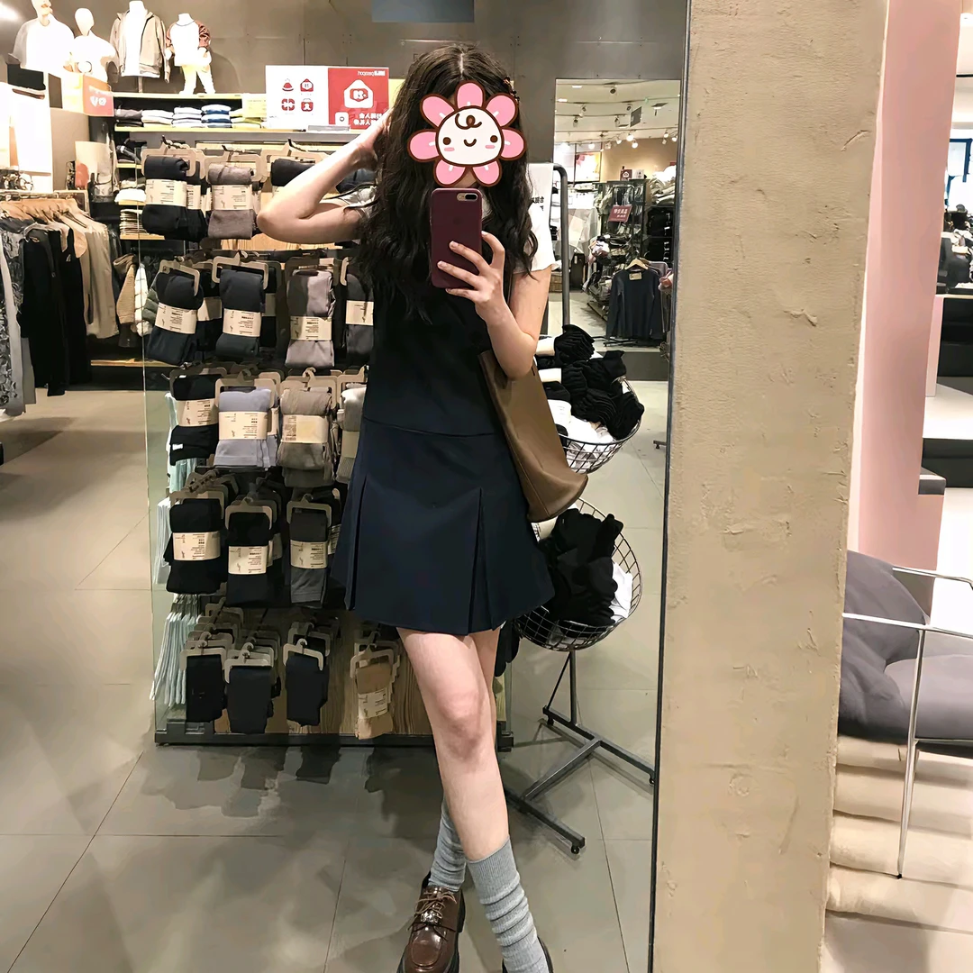 学院风韩系搭配一整套女装2025春夏新款短袖T恤+收腰背心连衣裙
