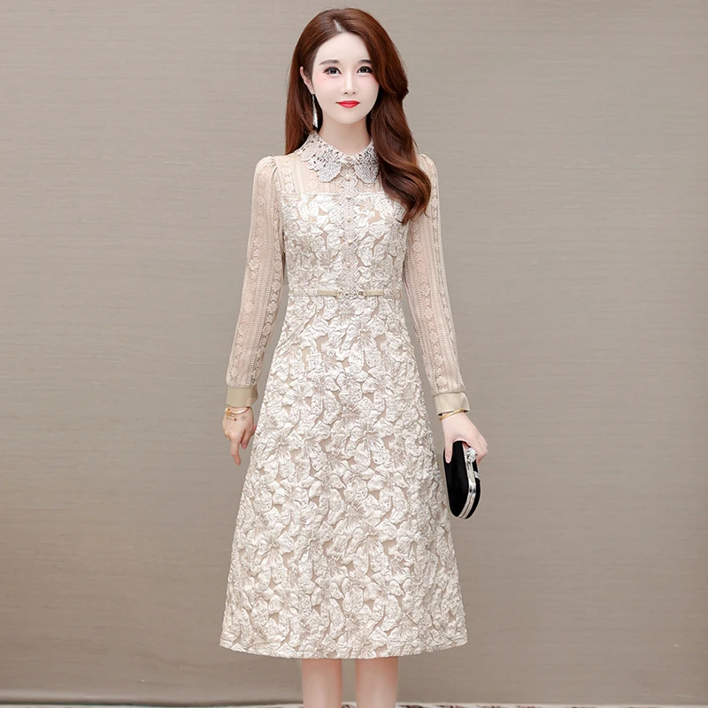 2025春季新款高端小香风女装连衣裙气质减龄娃娃领时尚修身妈妈装