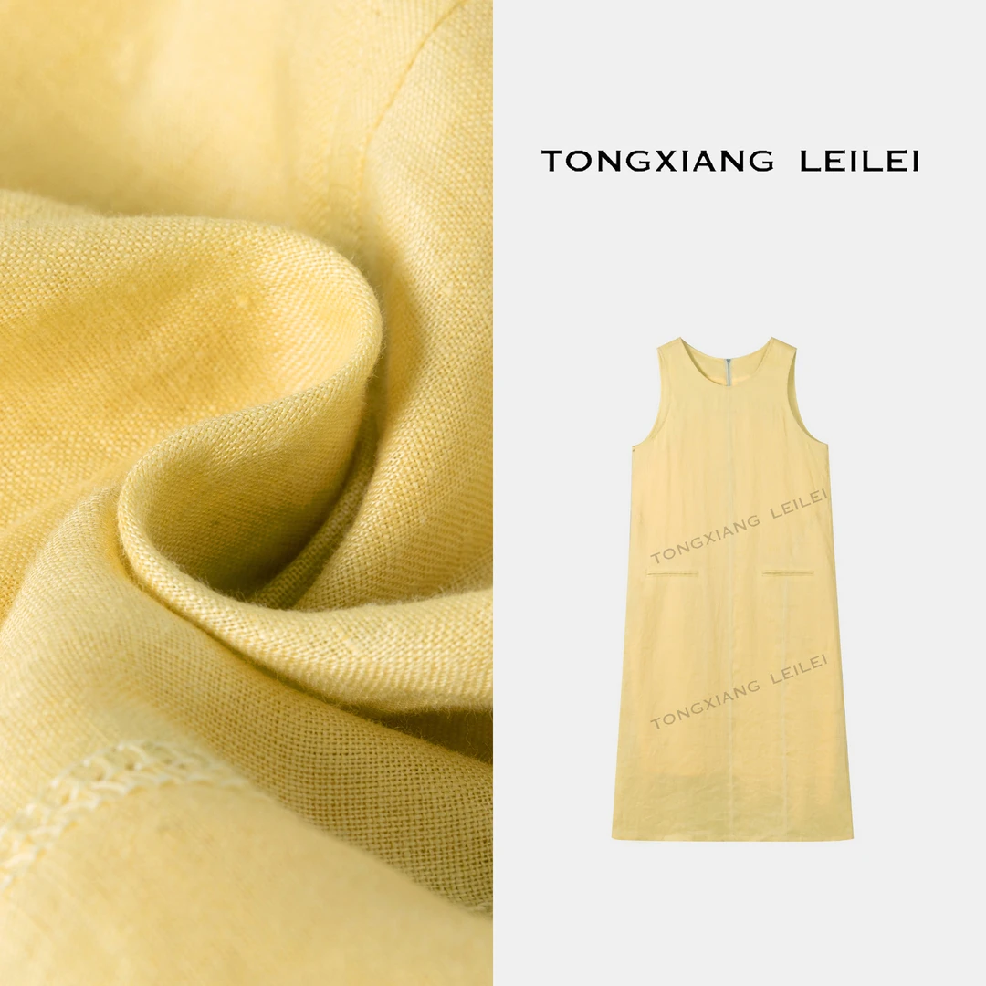 LEILEI夏季亚麻连衣裙女装显瘦连衣裙中式气质R55126