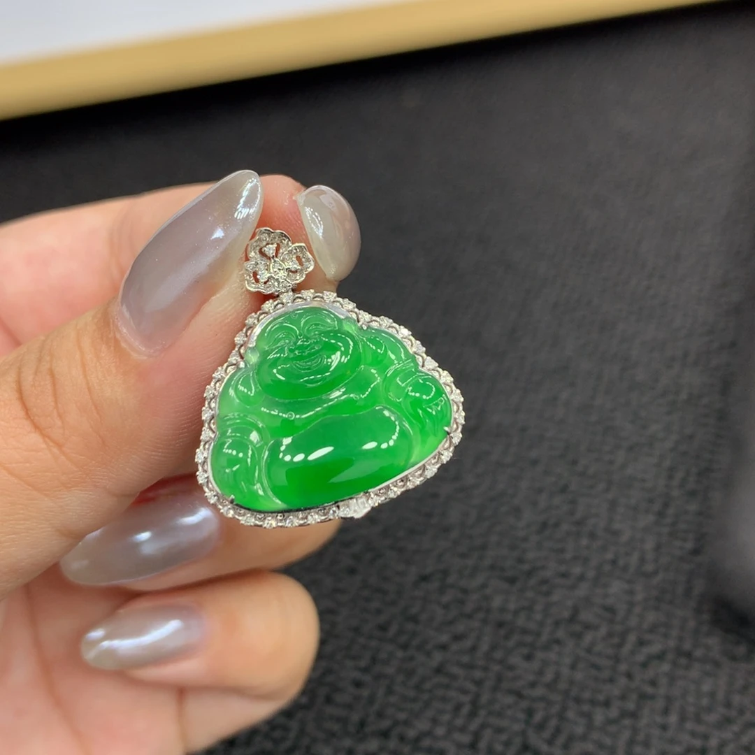 翡翠18K金镶嵌颈饰允*~佛公