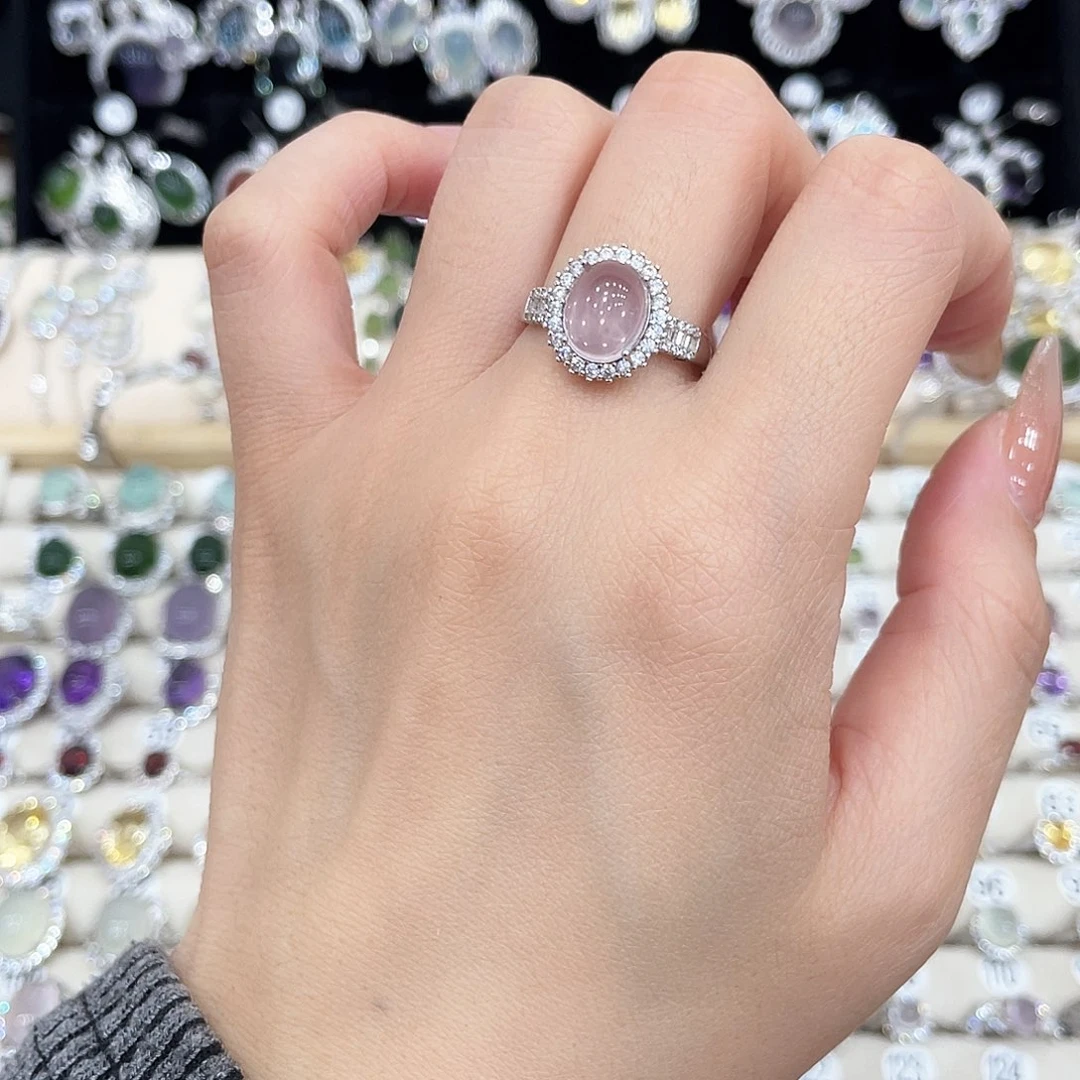 戒指芙蓉石银S925镶嵌