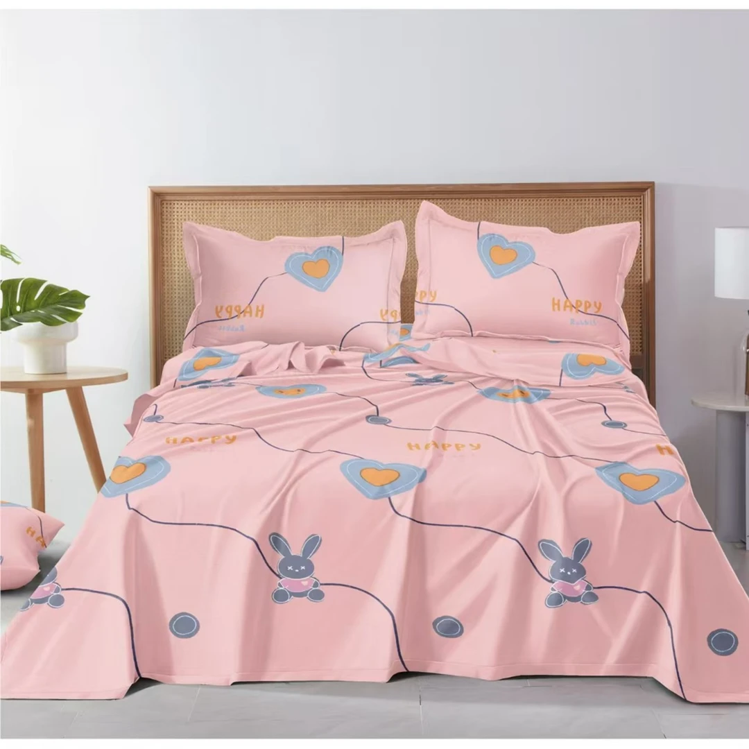 棉小竹系列  夏季棉线床单软席（爱心兔-粉）尺寸2米×2.4米