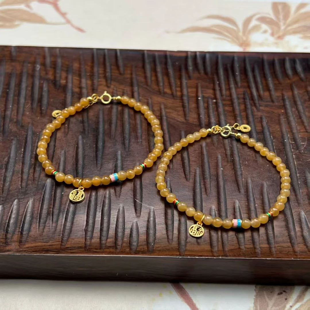 【北野珠宝】天然和田玉糖料手链-B165H-81多样性发一3.5mm+