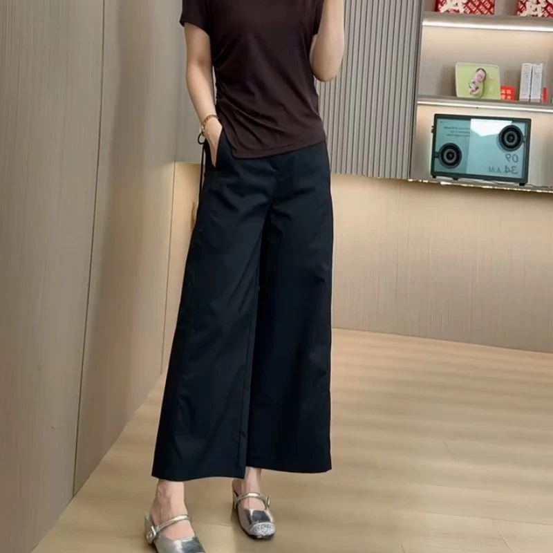 黑色休闲裤女2025夏季薄款大码高腰显瘦百搭宽松直筒阔腿九分裤子