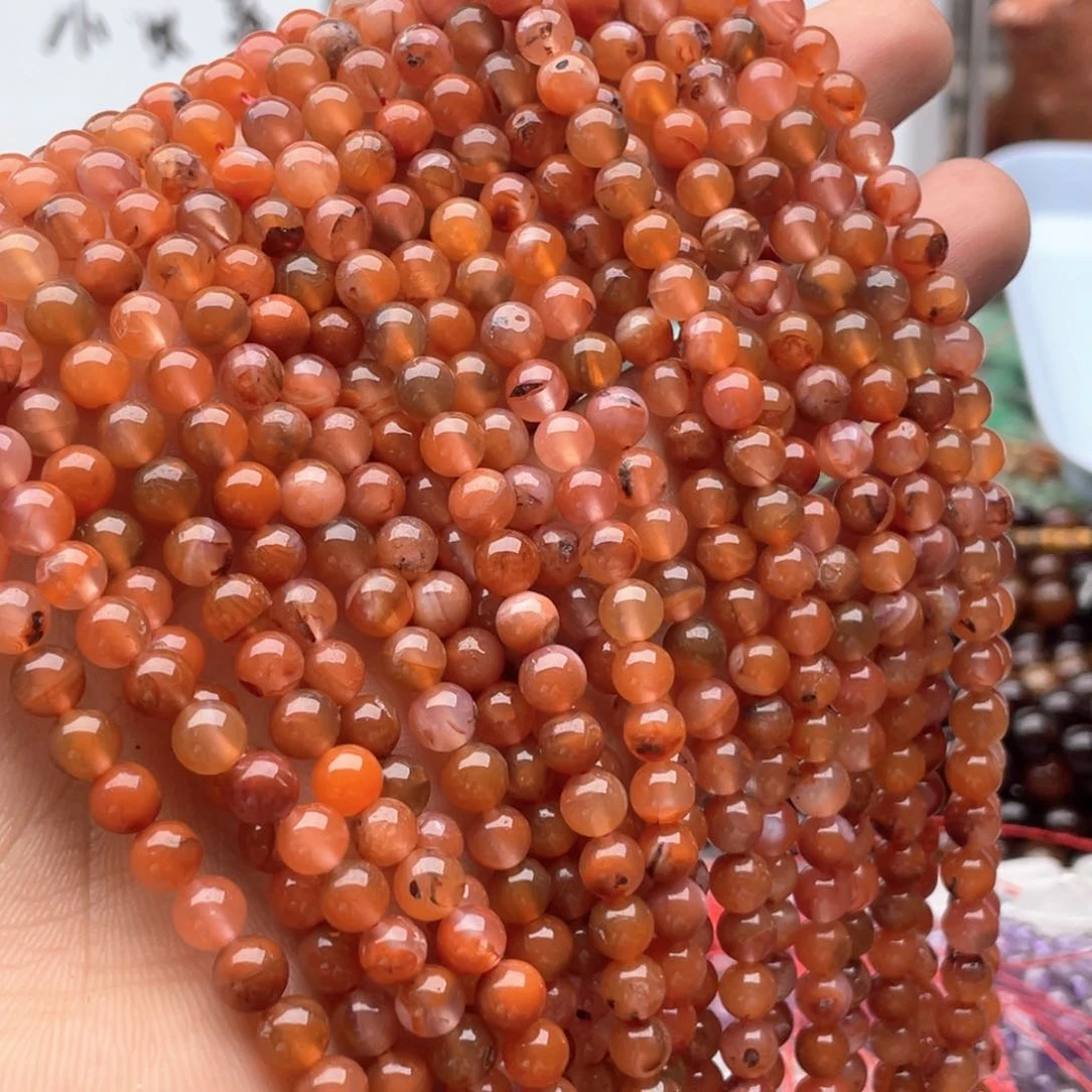玛瑙/玉髓合金珠宝半成品两条装卡5mm飘花南红圆珠