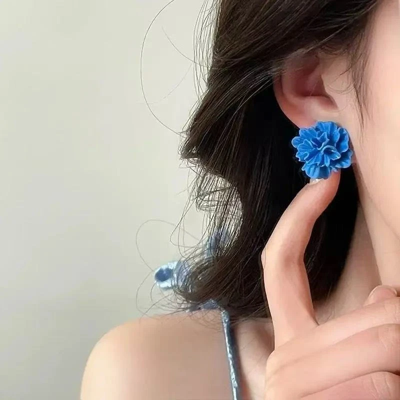 铁合金树脂耳饰 森系千金风蓝色女植物花卉耳钉小众清新素款超仙