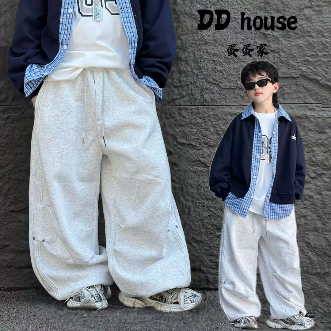 蛋蛋家【每天都想穿】25195秋季新款灰色褶皱休闲针织裤