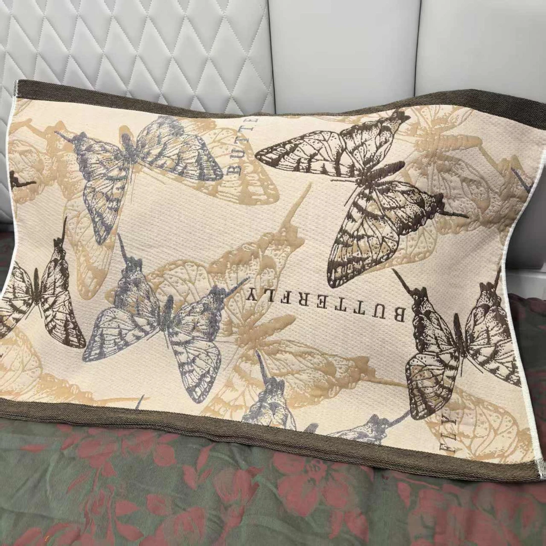 枕巾 咖色暗影蝴蝶 纱布加厚枕巾一对装