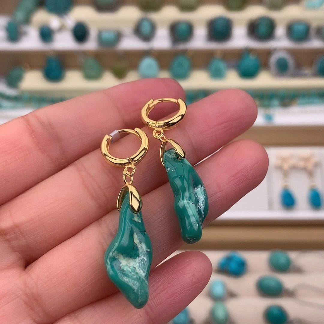 绿松石银S925镶嵌耳饰