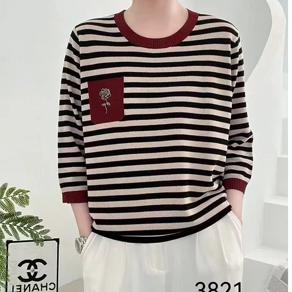 3821#春季重工洋气百搭条纹针织衫（均码 90~150斤）