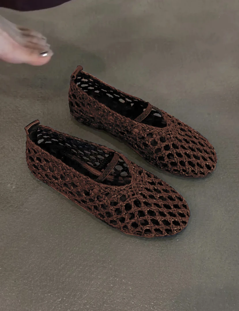 羊皮版~法式复古小众镂空编织舒适平底鞋女夏季包头外穿罗马凉鞋