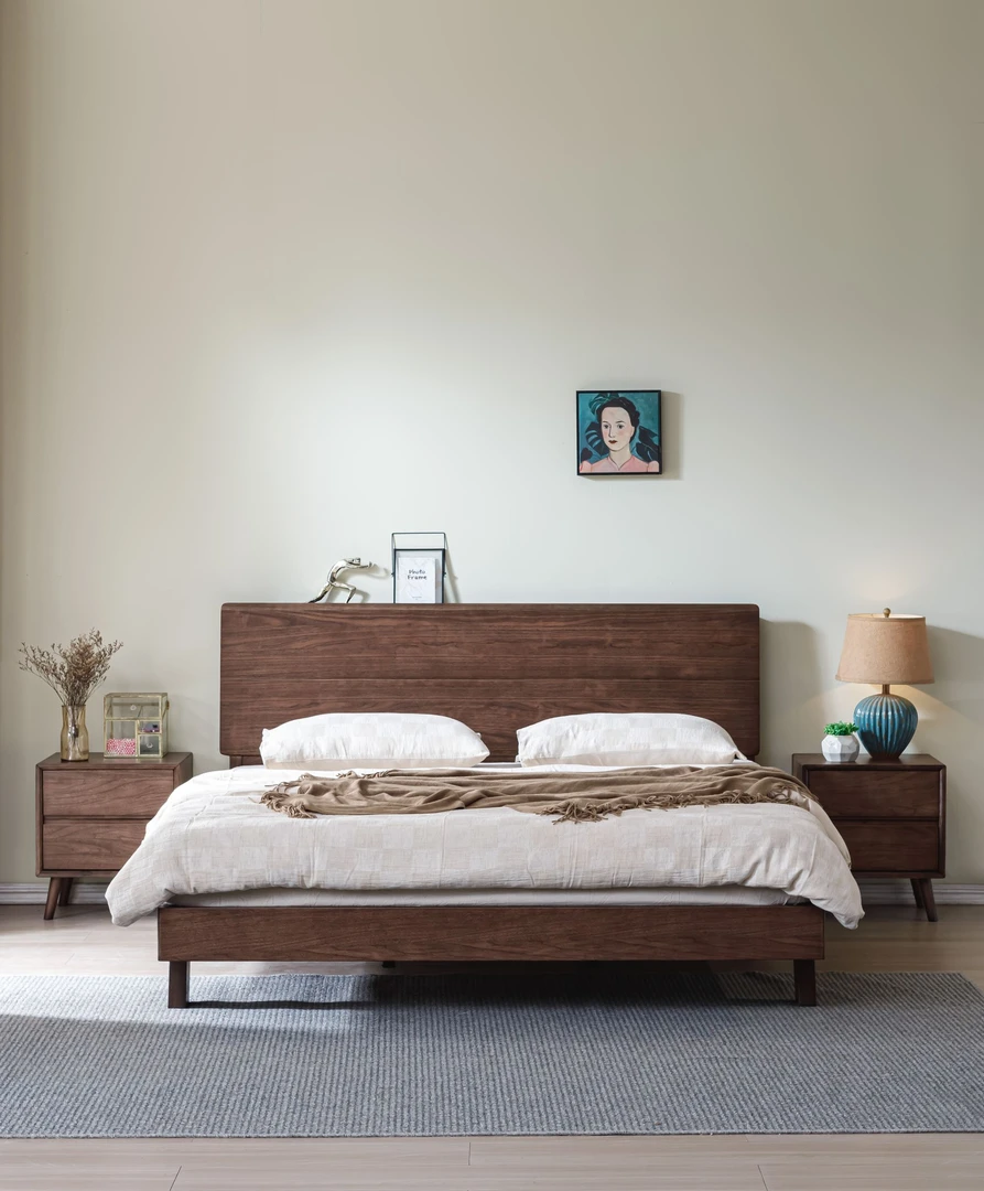 【送床垫】南美黑胡桃主卧床现代简约实木床真皮软包家用单人双人床