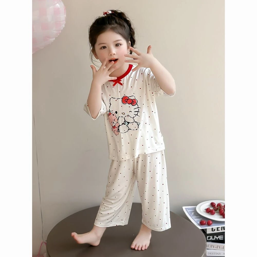 女童莫代尔睡衣套装夏季新款空调儿童卡通可爱宝宝短袖薄款家居服