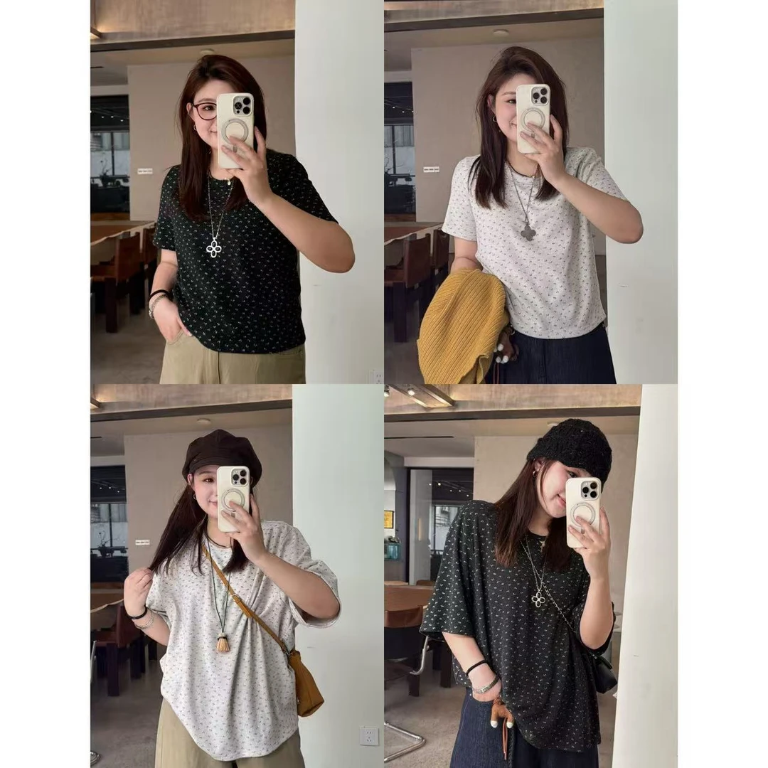 晶咕佳佳【百利甜】碎花绒感两个版本秋冬打底短袖T恤显瘦休闲时尚