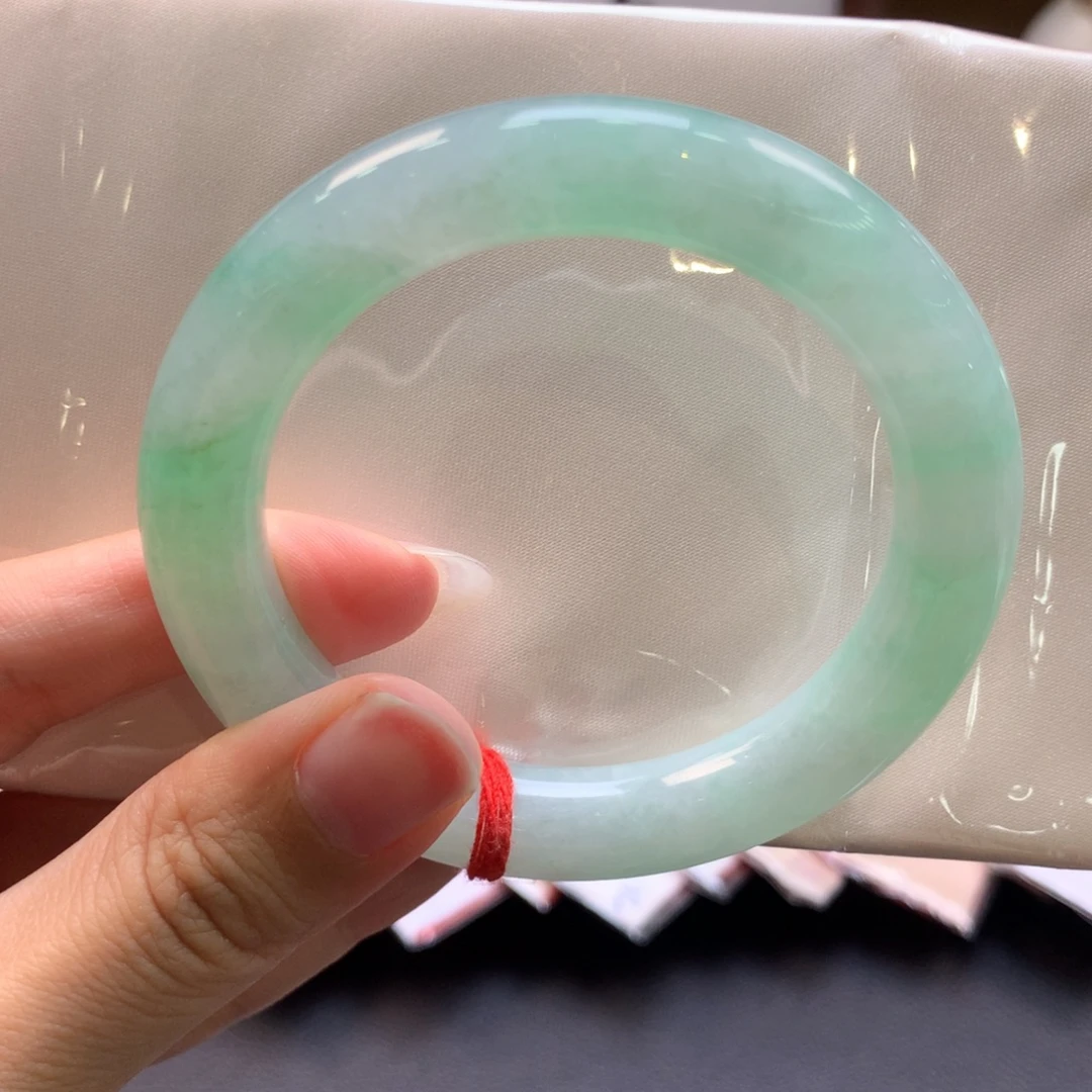 翡翠未镶嵌手镯甜绿圆条06号