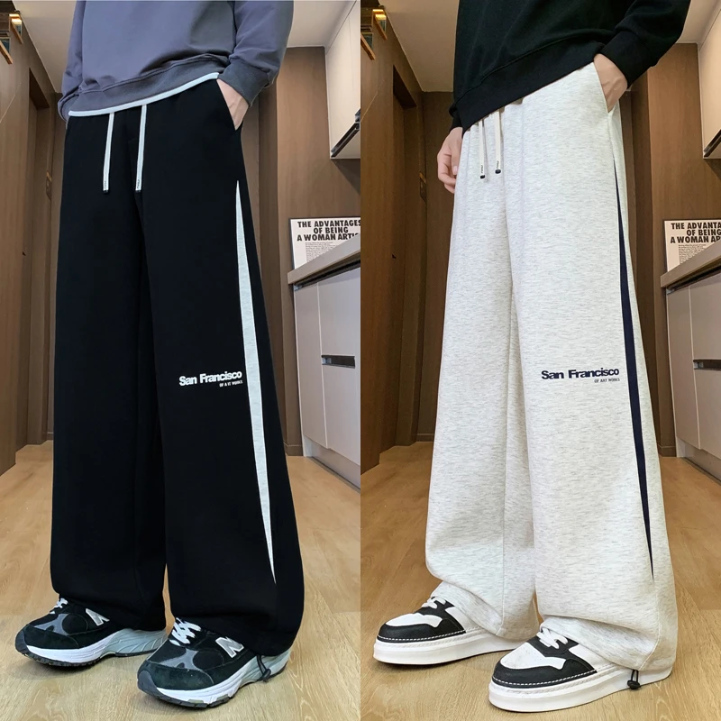 秋季青少年初高中学生中大童男孩运动休闲直筒宽松阔腿条纹卫裤