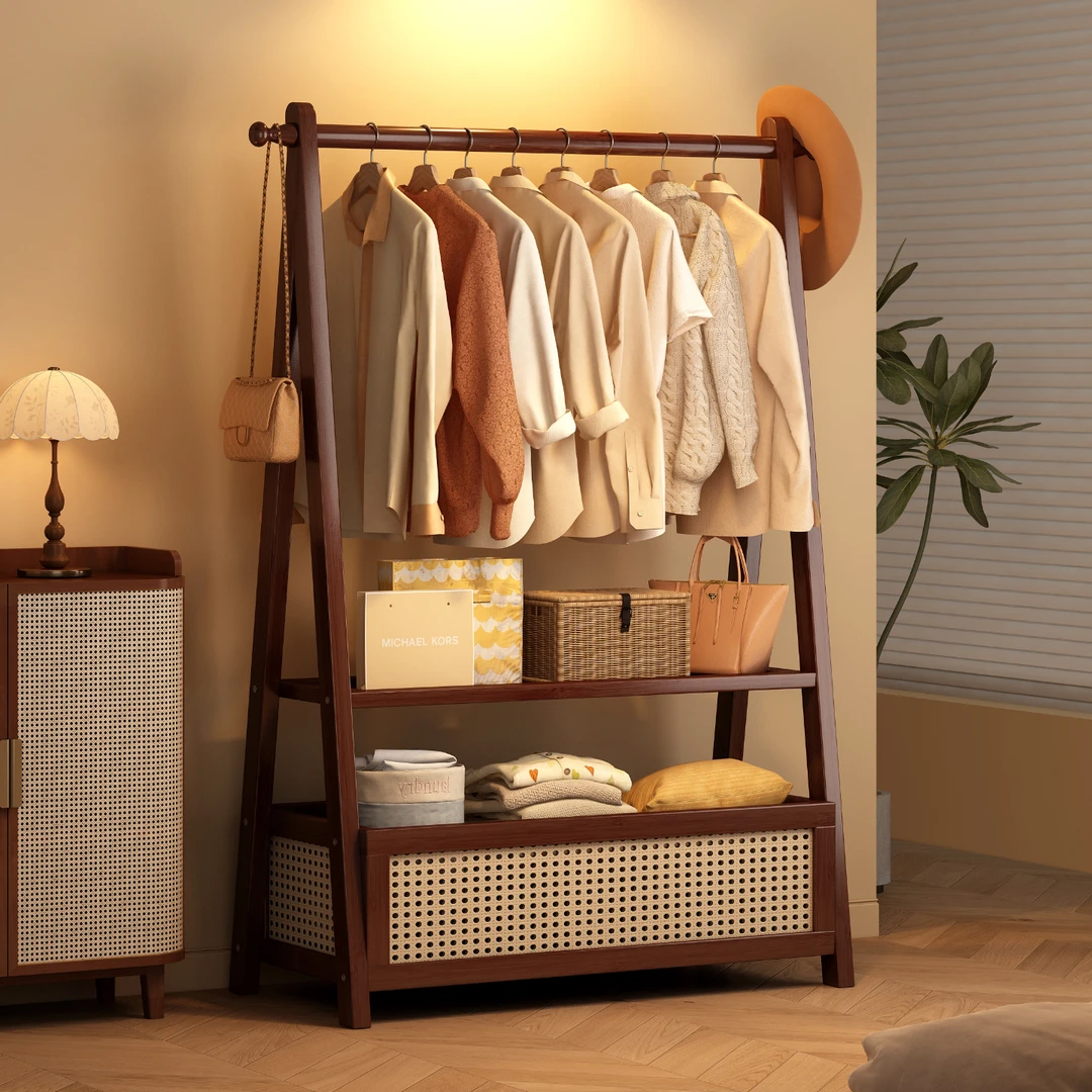 衣架落地卧室家用挂衣架简易中古衣服架子置物架卧室衣帽架