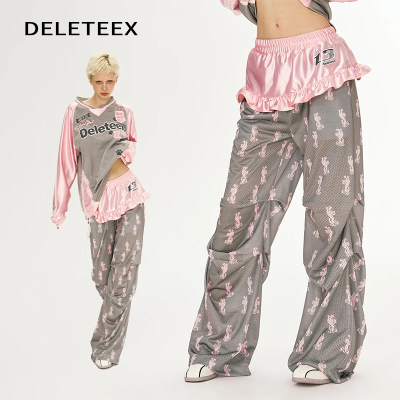 DeleteEX原创meowmeow系列假两件蛋糕裙猫咪印花宽松休闲伞裤