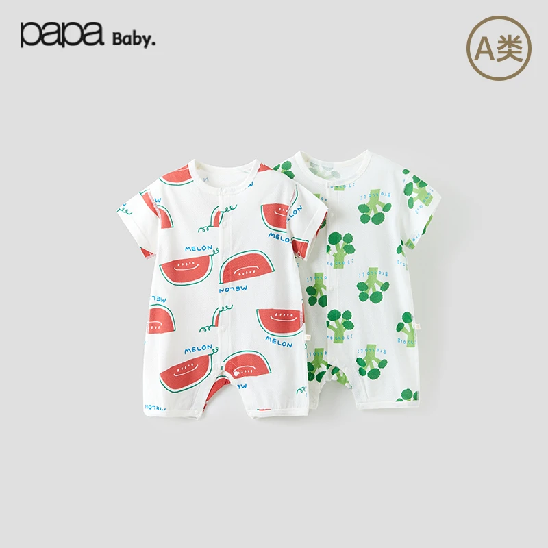 papa爬爬夏季透气网眼蔬果可爱趣味爬服连体爬服哈衣