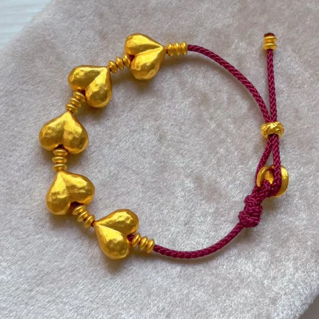 铜合金布艺手链 红绳古法爱心屁桃编织手链