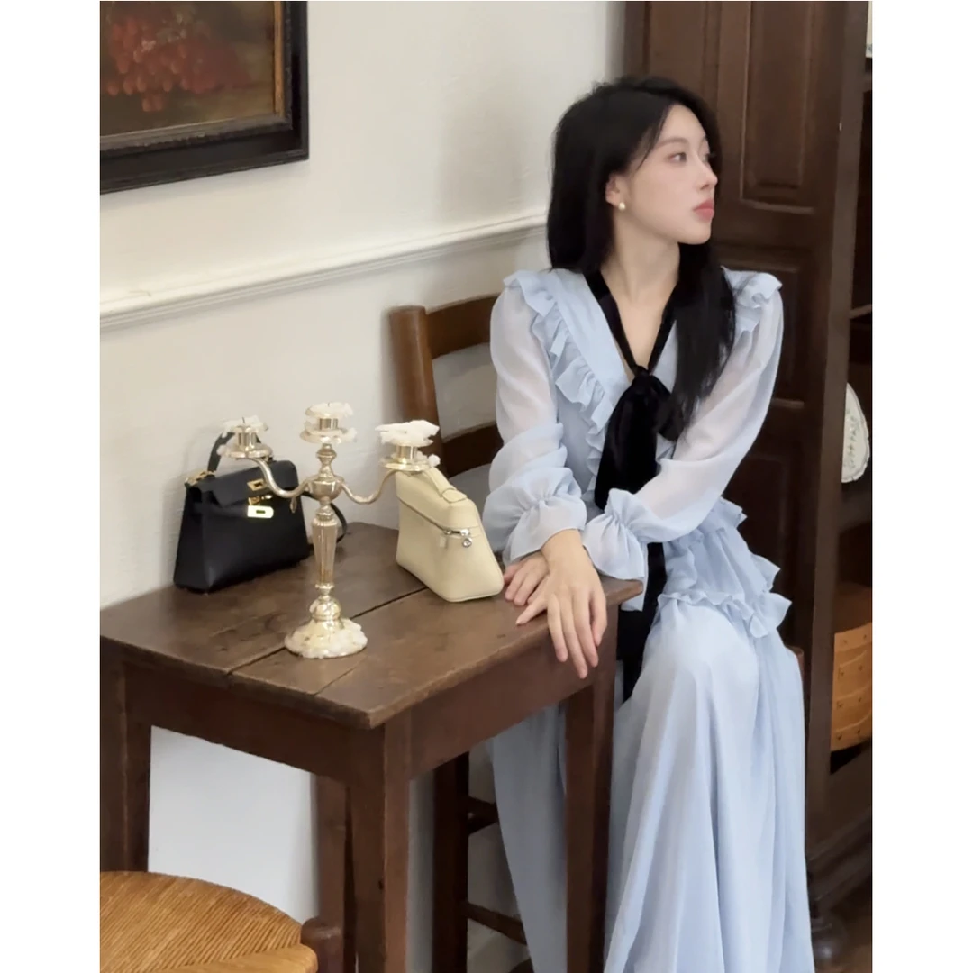 【库拉奇诺 】法式风公主连衣裙长袖礼服裙高级感穿搭长裙女