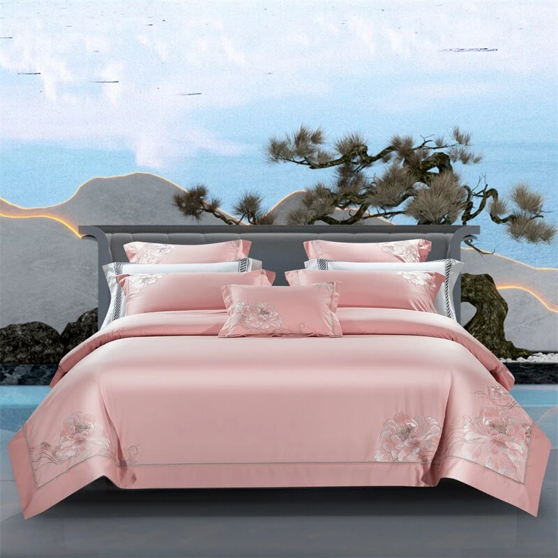 水星高端系列家纺新款高端奢华160支贡缎长绒棉全棉纯棉重工刺款