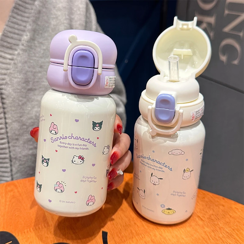 三丽鸥库洛米高颜值保温杯316不锈钢儿童水杯便携学生双饮吸管杯